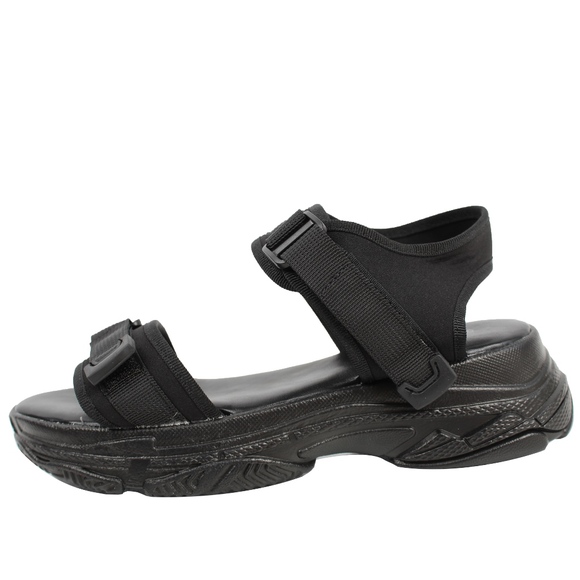 Black Velcro Straps flatform Wedge Sandal - Picture 2 of 6
